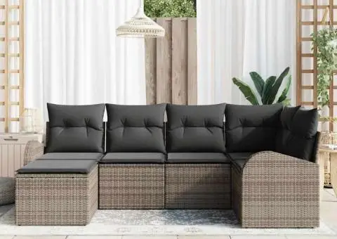 Set de 6 canapele pentru grădină cu perne gri din poliratan - 3/5