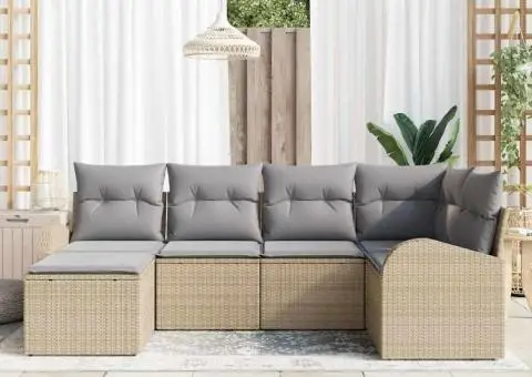 Set de canapea de grădină cu perne Bej Ratan Poliat - 3/5