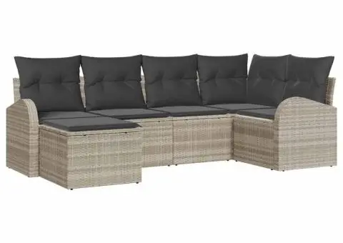 Set de canapele de grădină de 6 piese cu perne gri deschis din poliratan - 2/5