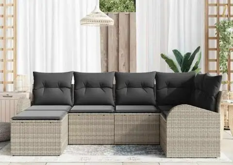 Set de canapele de grădină de 6 piese cu perne gri deschis din poliratan - 3/5