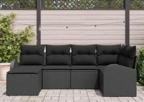 Set de canapea de grădină cu perne Negru Poliratan - 3/5