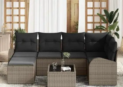 Set de canapele cu perne 6 piese negru ratan sintetic - 3/5