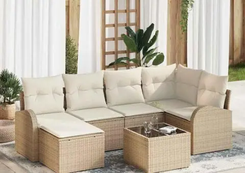 Set de canapea 7 piese cu perne Maro Poliratan - 1/5