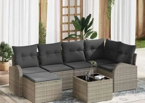 Set Canapea Grădină de 7 Piese cu Perne Gri Ratan Poli - 1/5