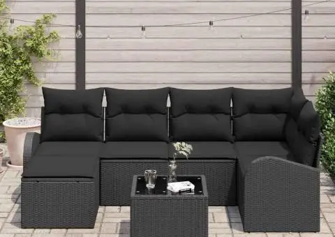 Set de canapea pentru grădină cu pernă, bej, ratan polimerizat - 3/5