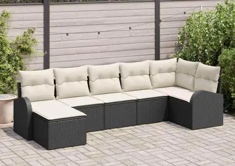 Set de canapea de grădină 7 piese cu perne Negru Poliratan - 1/5