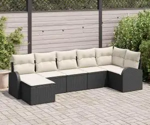 vidaXL Set de canapea de grădină 7 piese cu perne Negru Poliratan
