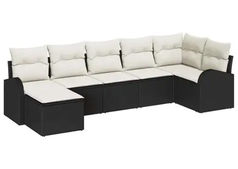 Set de canapea de grădină 7 piese cu perne Negru Poliratan - 2/5