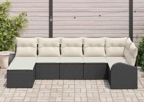 Set de canapea de grădină 7 piese cu perne Negru Poliratan - 3/5