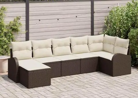 Set de canapea de grădină cu 7 piese și perne maro din poliratan - 1/5