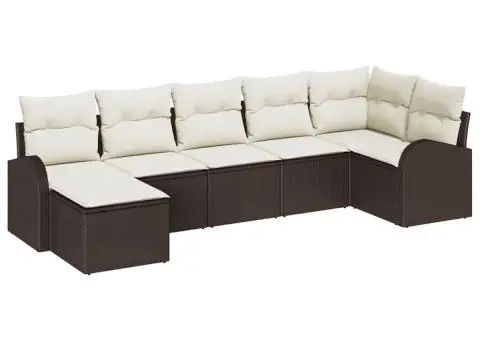 Set de canapea de grădină cu 7 piese și perne maro din poliratan - 2/5