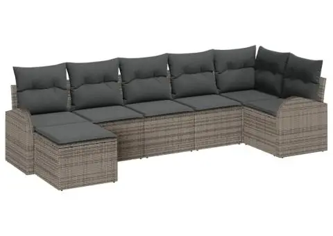 Set de canapea de grădină 7 piese cu perne Gri din poliratan - 2/5