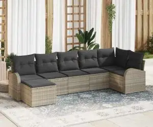 vidaXL Set de canapea de grădină 7 piese cu perne gri deschis din ratan