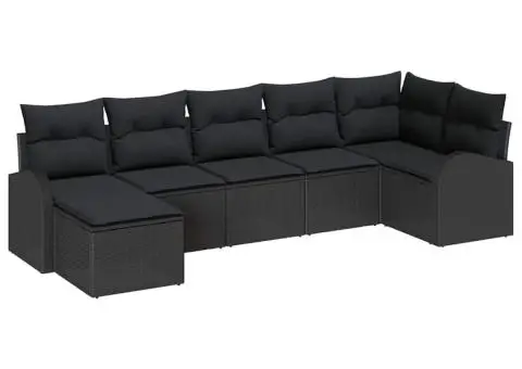Set de canapea de grădină 7 piese cu perne Poliratan negru - 2/5