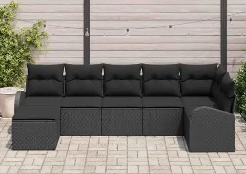 Set de canapea de grădină 7 piese cu perne Poliratan negru - 3/5