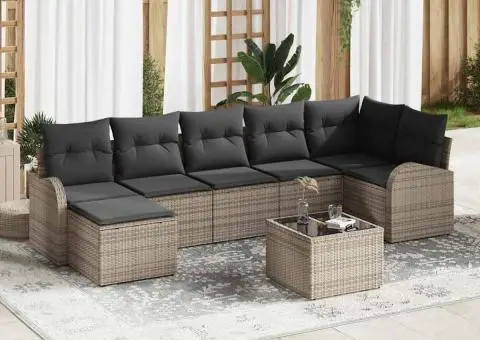 Set de Canapea 7 Piese cu Perne Maro Ratan Polimeric - 1/5