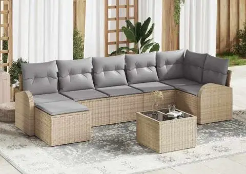 Set de canapea de grădină cu 8 piese și perne negre din ratan poli - 1/5