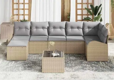 Set de canapea de grădină cu 8 piese și perne negre din ratan poli - 3/5