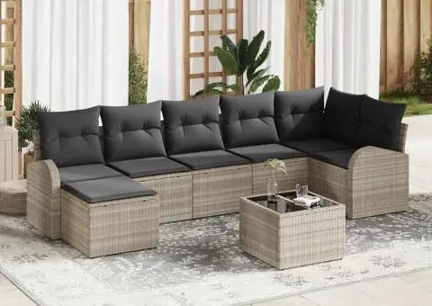 Set de canapea cu 8 piese și perne gri din ratan sintetic - 1/5