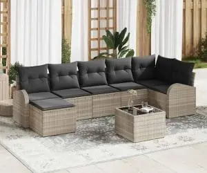 vidaXL Set de canapea cu 8 piese și perne gri din ratan sintetic