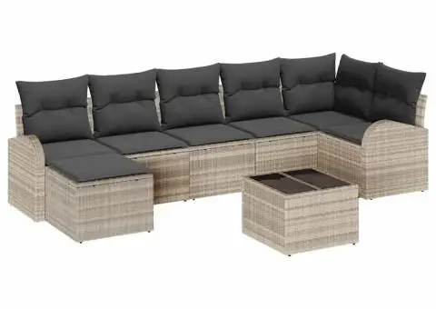 Set de canapea cu 8 piese și perne gri din ratan sintetic - 2/5