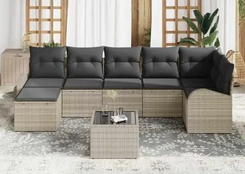 Set de canapea cu 8 piese și perne gri din ratan sintetic - 3/5