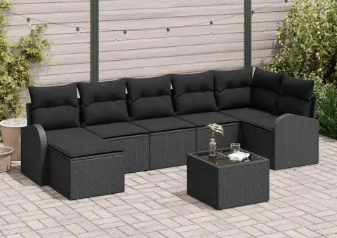 Set de Canapea de Grădină cu 8 Piese și Pernițe Bej din Ratan Poli - 1/5