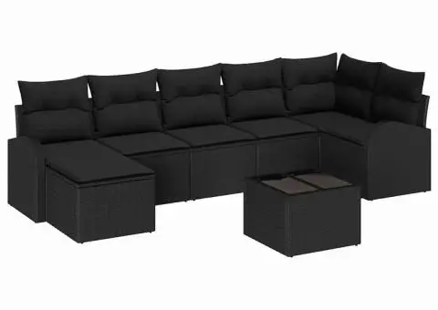 Set de Canapea de Grădină cu 8 Piese și Pernițe Bej din Ratan Poli - 2/5