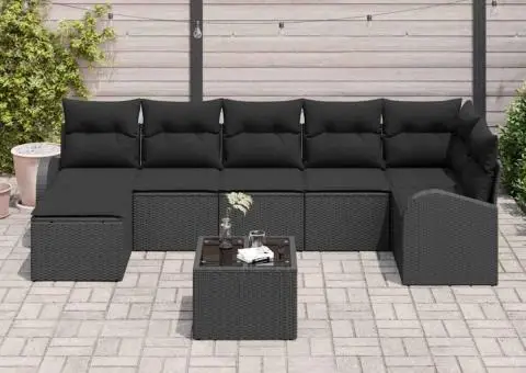 Set de Canapea de Grădină cu 8 Piese și Pernițe Bej din Ratan Poli - 3/5