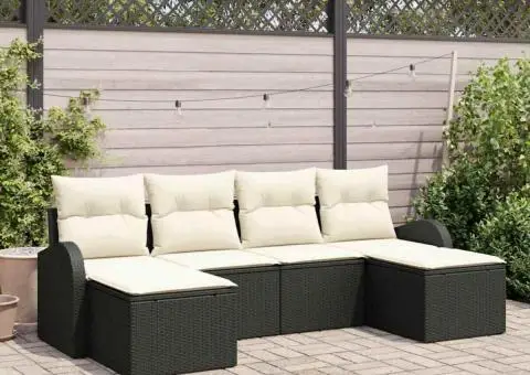 Set de canapea pentru grădină cu perne Negru Rattan Poli - 1/5