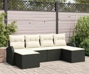 vidaXL Set de canapea pentru grădină cu perne Negru Rattan Poli