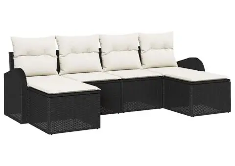 Set de canapea pentru grădină cu perne Negru Rattan Poli - 2/5