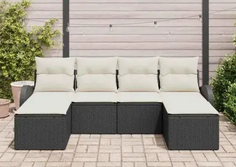 Set de canapea pentru grădină cu perne Negru Rattan Poli - 3/5