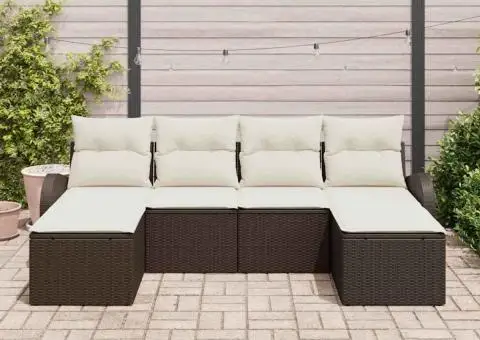 Set canapea de grădină cu perne maro din ratan poliester - 3/5