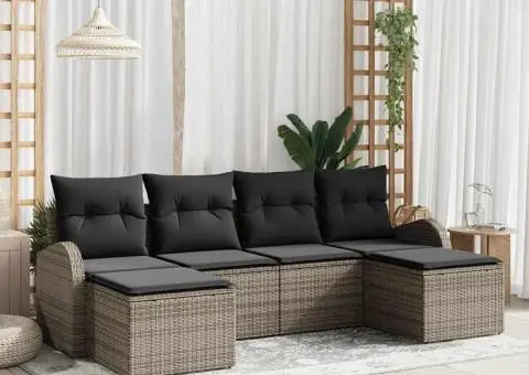 Set de Canapea de Grădină cu Pernițe Gri din Poliratan - 1/5