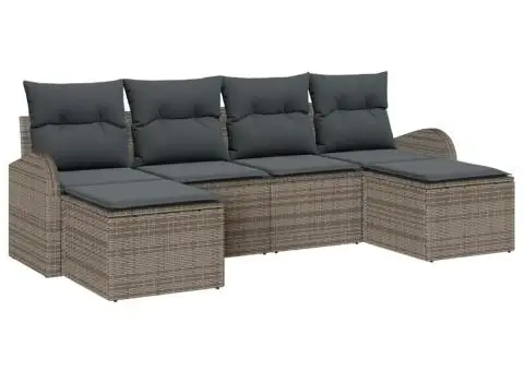 Set de Canapea de Grădină cu Pernițe Gri din Poliratan - 2/5