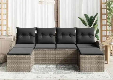 Set de Canapea de Grădină cu Pernițe Gri din Poliratan - 3/5