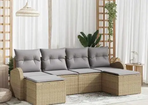 Set de canapea de grădină cu 6 piese și perne Bej Ratan Poliester - 1/5