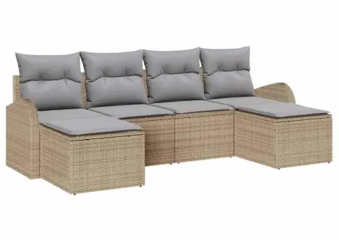 Set de canapea de grădină cu 6 piese și perne Bej Ratan Poliester - 2/5