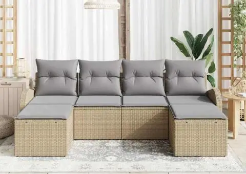 Set de canapea de grădină cu 6 piese și perne Bej Ratan Poliester - 3/5