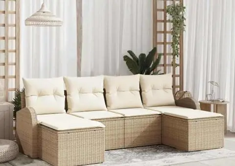 Set de canapea de grădină cu perne Bej Ratan Poliester - 1/5