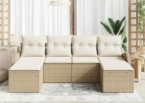 Set de canapea de grădină cu perne Bej Ratan Poliester - 3/5