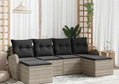 Set 6 piese canapea grădină cu perne gri deschis din ratan poliester - 1/5