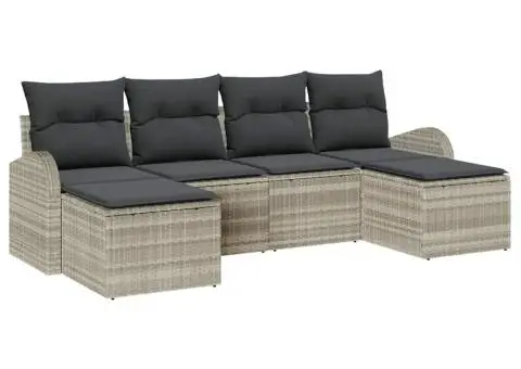 Set 6 piese canapea grădină cu perne gri deschis din ratan poliester - 2/5