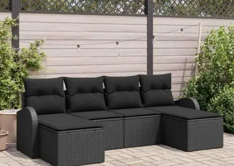 Set de canapea de 6 piese cu perne, negru poliratan - 1/5