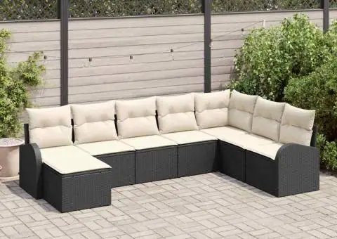 Set Canapea Grădină 8 Piese Perne Negru Ratan Poliester - 1/5