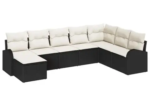 Set Canapea Grădină 8 Piese Perne Negru Ratan Poliester - 2/5