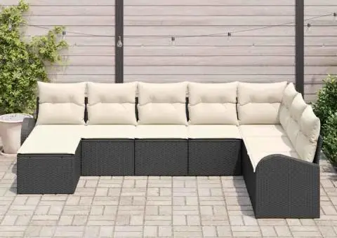 Set Canapea Grădină 8 Piese Perne Negru Ratan Poliester - 3/5