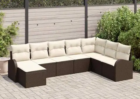 Set Canapele Grădină 8 Piese Pernuțe Ratan Poly Maro - 1/5