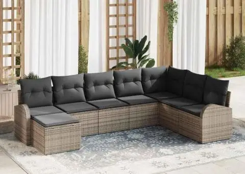 Setul de Canapea de Gradina cu 8 Piese si Perne Gri din Ratan Poli - 1/5